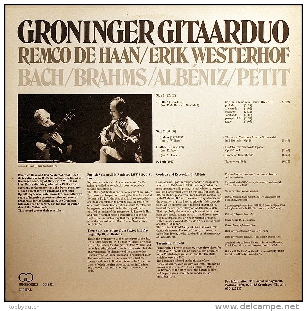 * LP *  GRONINGER GITAARDUO REMCO DE HAAN / ERIK WESTERHOF - BACH/BRAHMS/ALBENIZ/PETIT (handsigned EX!!!) - Autographes