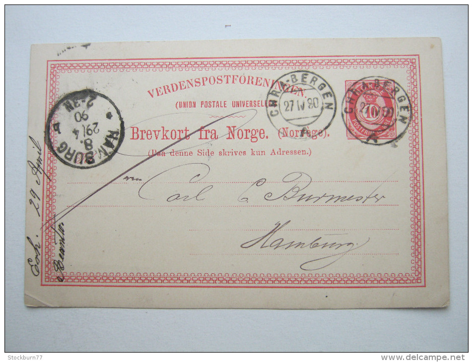 1890 , CHRA - Bergen , Schiffstempel     , Klarer Stempel Auf Karte - Lettres & Documents