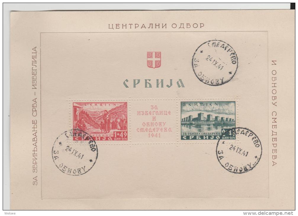 SERBIEN -  Blöcke 1 + 2 Auf Offiziellem Sonderblatt (2) Mit Stempel Vom  24. Sept. 1941 - Serbien