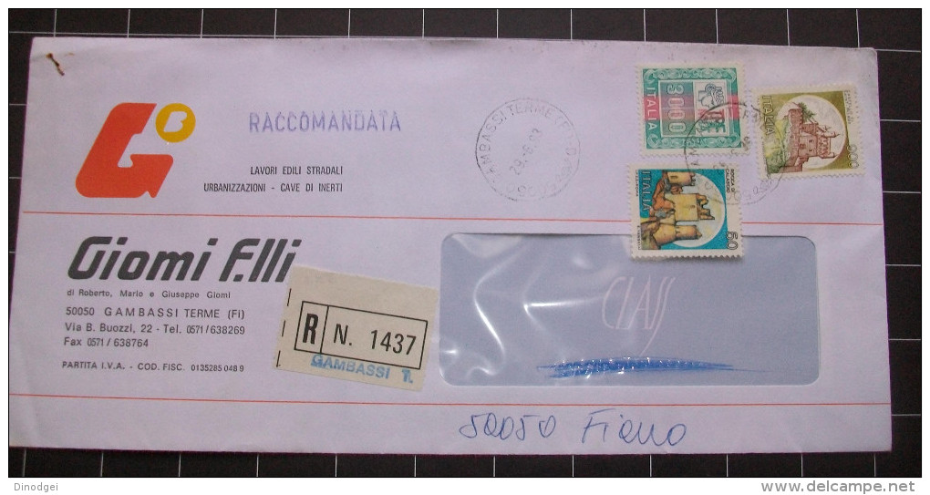 Italia 1993 Busta Raccomandata " Castelli +alti Valori £.3000 " - 1991-00: Storia Postale