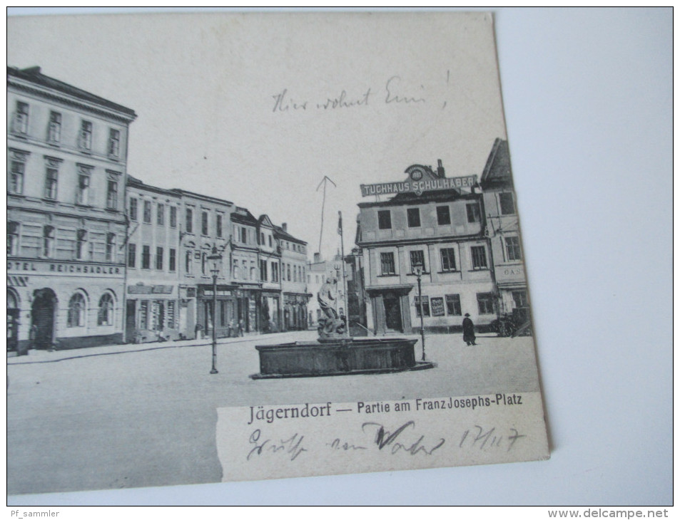 AK 1907 Österreich / Tschechien / Sudeten.Jägerndorf. Partie Am Franz Josephs-Platz. Hotel Reichsadler. Reinicke & Rubin - Sudeten