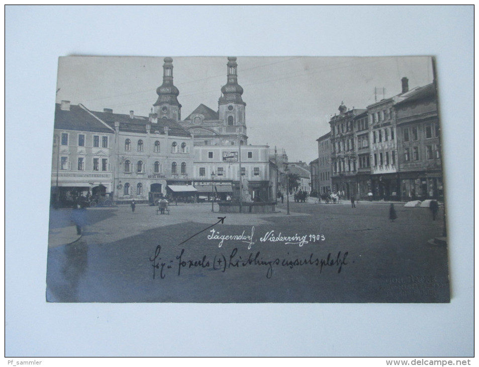 Echtfoto 1903 / 08 Österreich / Tschechien / Sudeten.Jägerndorf.  Niedernring. Hotel Krone. Joh. Batke Photograhie - Sudeten