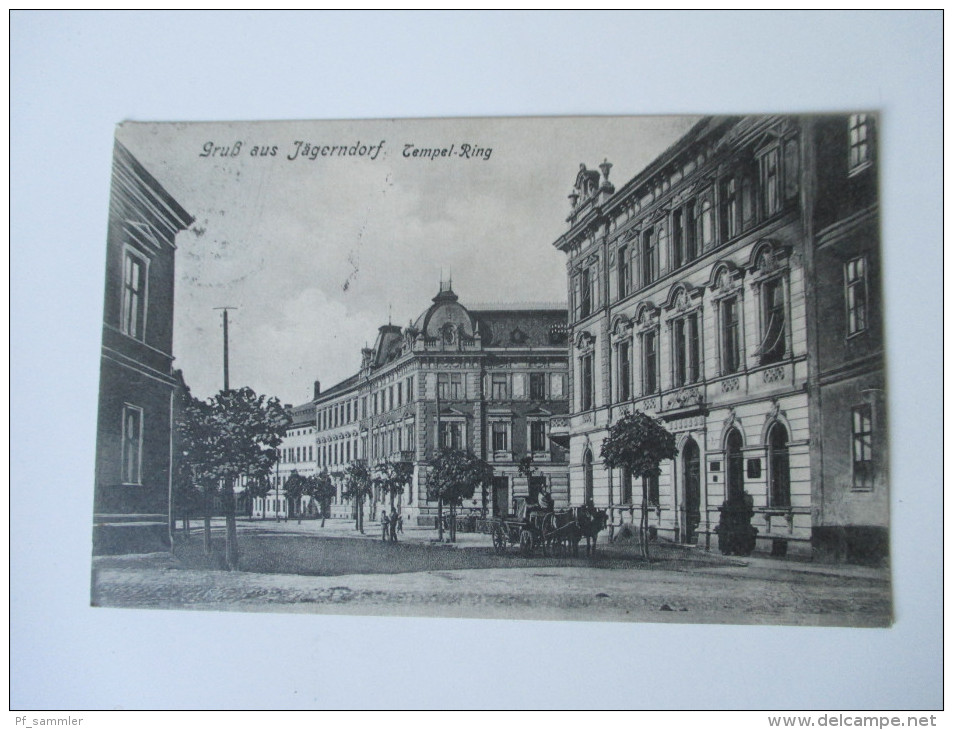 AK 1909 Österreich / Tschechien / Sudeten. Gruss Aus Jägerndorf. Tempel Ring. Pferdekutsche. H.G.St. - Sudeten