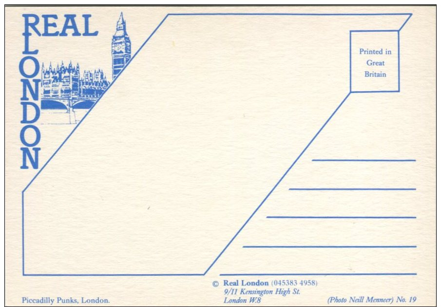 Real London Postcard, Piccadilly Punks, London, Photo Neill Menneer, 19 - Autres & Non Classés