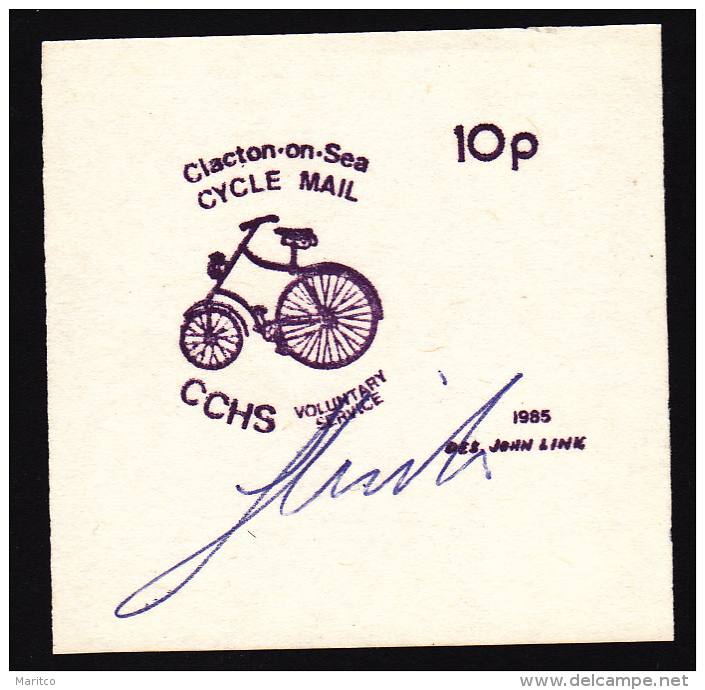 G.B. Clacton Cycle Mail 1985 10P Signed Proof On White Cardboard  Velo Fiets Fahrrad Bicycle - Wielrennen