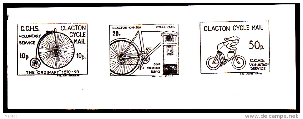 G.B. Clacton Cycle Mail 1987 Strip Proof Of10P, 20P And 50 P In Black On Thick Paper  Velo Fiets Fahrrad Bicycle - Wielrennen