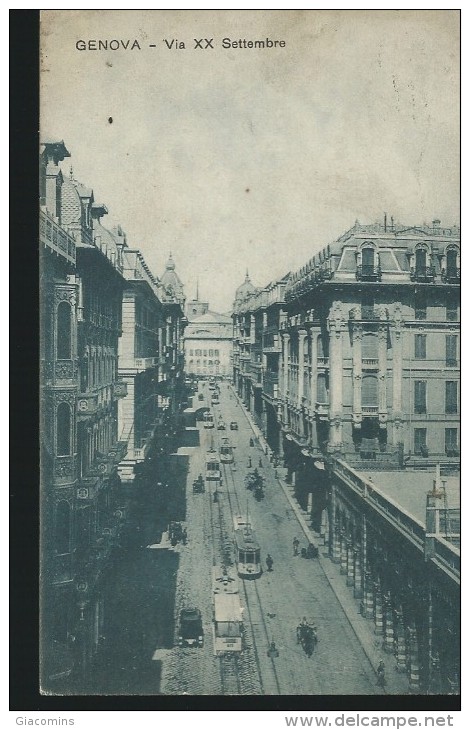 GENOVA - VIA XX SETTEMBRE -VIAGGIATA 1918 - NO  FRANCOBOLLO -  ANIMATA - - Genova (Genoa)