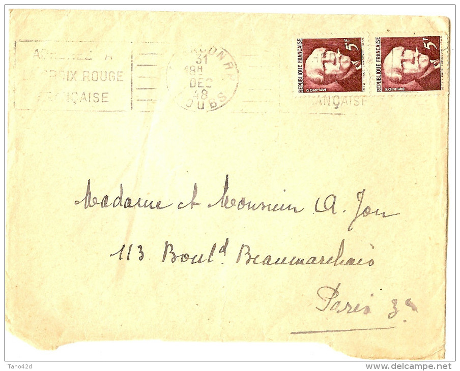 LPU7 - LANGEVIN EN PAIRE VERTICALE SUR LETTRE DE DECEMBRE 1948 - Covers & Documents