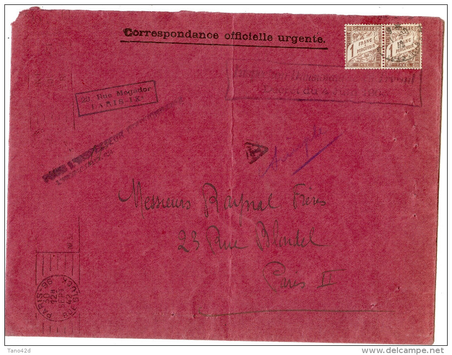 LPU7 -  DUVAL 1f PAIRE HORIZONTALE SUR LETTRE "INSPECTION DIVISIONNAIRE DU TRAVAIL" SEPTEMBRE 1942 - 1859-1959 Lettres & Documents