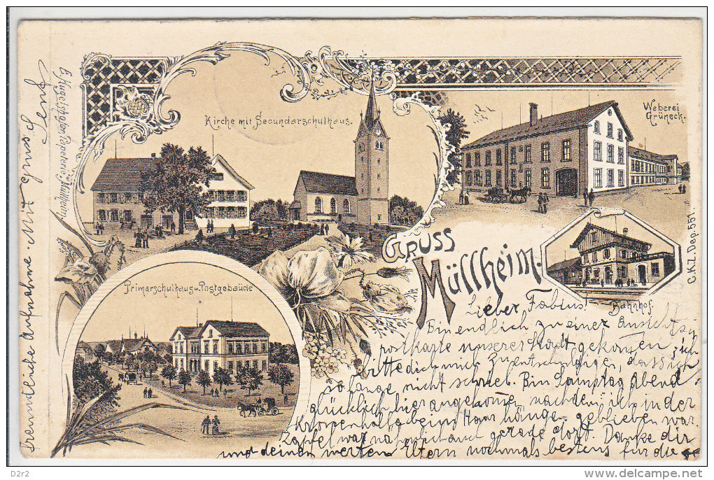 MÜLLHEIM GRUSS-DOS UNIQUE- 20.07.1898- RARE CARTE NUM 2583 DU CATALOGUE KÄPPELI - Altri & Non Classificati