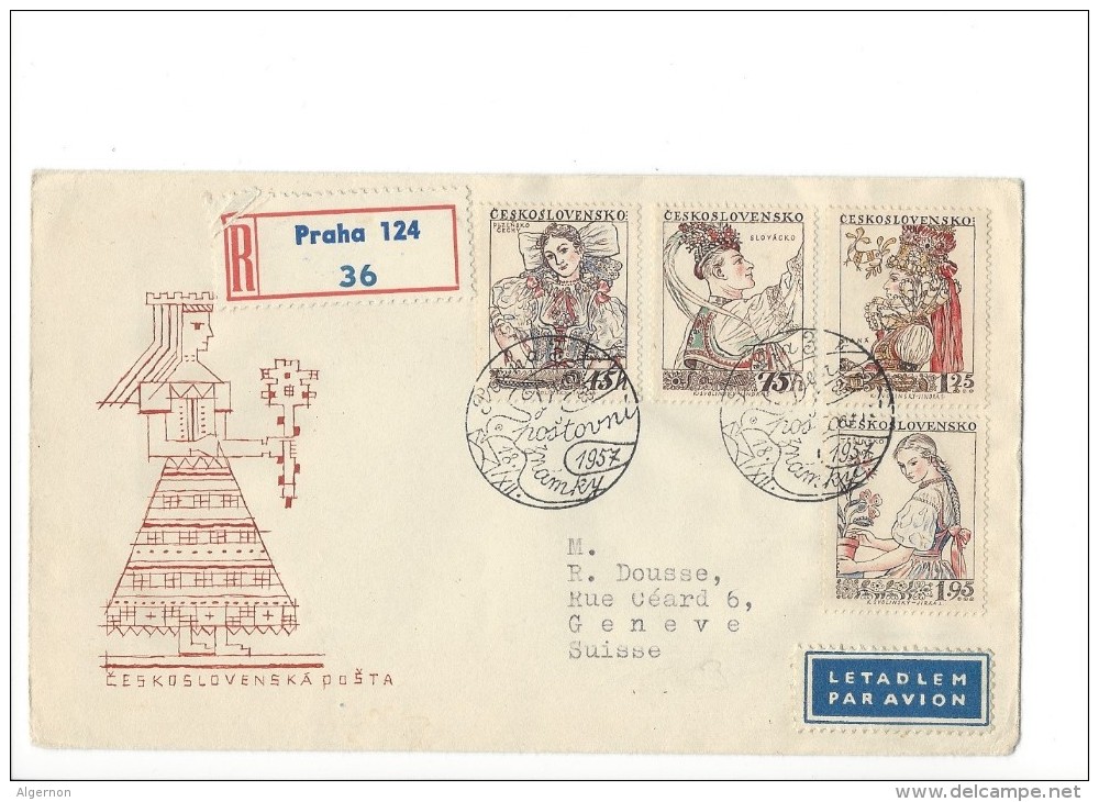 11703 - FDC Recommandé Praha Pour Genève 18.12.1957 - FDC