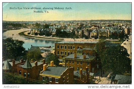 Litho Norfolk VA Bird's Eye View Of Ghent Showing Mobray Arch 27.3.1912 - Norfolk