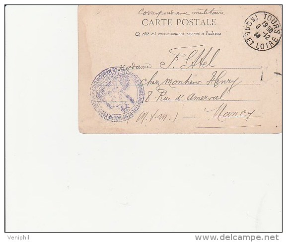 CARTE POSTALE -OBLITERATION TEMPORAIRE -TOURS -  + CAD DU 9-12-14 - Guerre De 1914-18