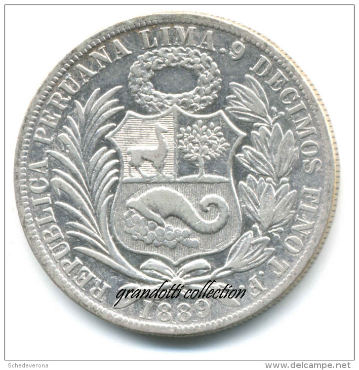 PERU UN SOL 1889 LIMA GRANDE MONETA ARGENTO - Peru