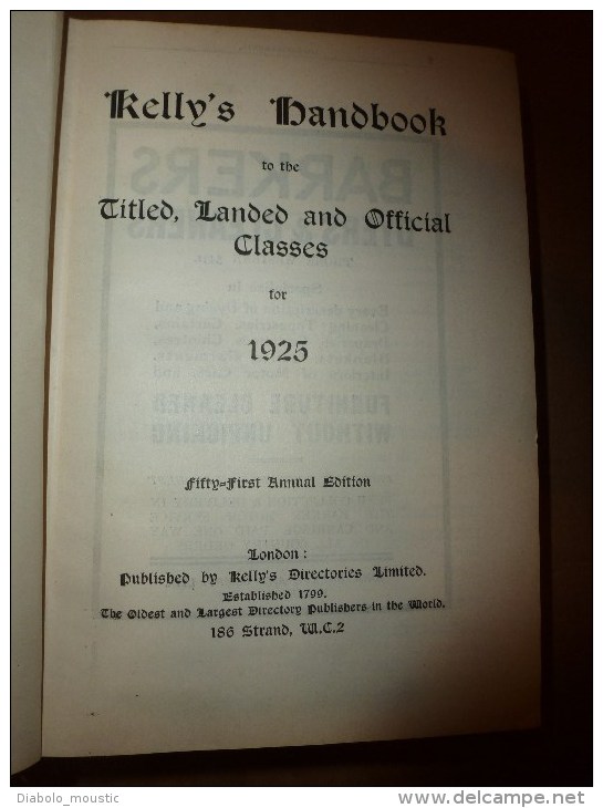 1925  kelly's handbook to the titled landed and official classes