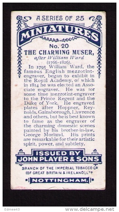 Petite Image (trade Card) Cigarettes John Player, « Miniatures », N*20, The Charming Muser, William Ward - Player's