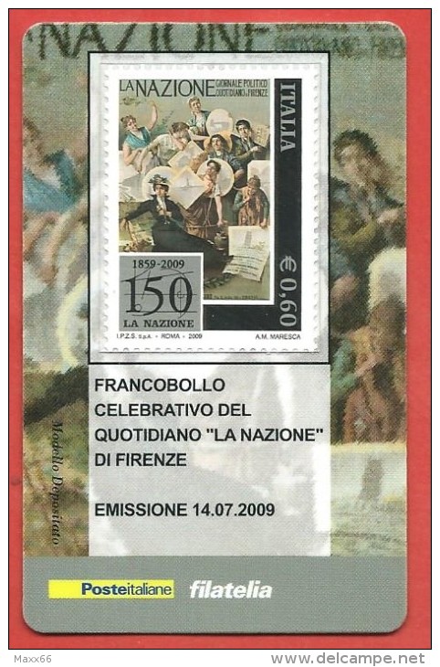 TESSERA FILATELICA ITALIA - 2009 - 150º Anniversario Del Quotidiano "La Nazione" - Philatelistische Karten