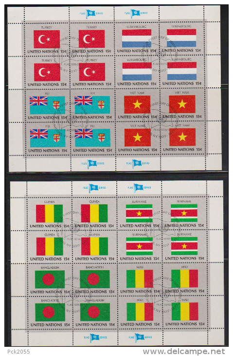 UNO New York 1980 MiNr.348-363 O Gest. 4 Kleinbogen  Flaggen Der UNO-Mitgliedsstaaten ( Dg67 ) - Usados