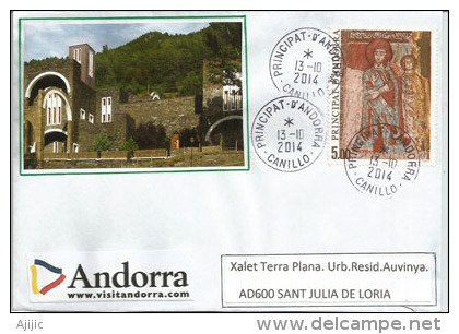 Bureau De Poste Du Village De CANILLO.Peinture Pré-Romane De Sant Cerni, Belle Lettre Basilique Notre-Dame De Meritxell - Storia Postale