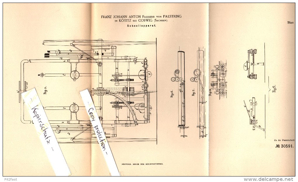 Original Patent - F.J. Anton Freiherr Von Palstring In Kötitz B. Coswig ,1883, Apparat Für Kutsche , Wagenbau , Pferde ! - Coswig