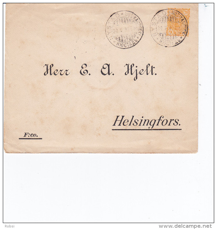 Finlande Entier Postal, Enveloppe Privée , 20 Pen Jaune, Ystad 1899 - Entiers Postaux