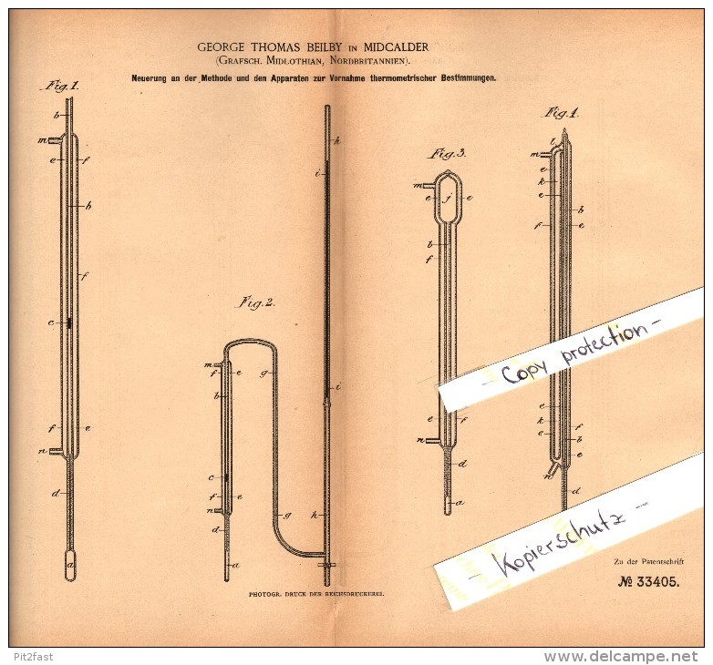 Original Patent - G.Th. Beilby In Mid Calder / Mid Cauder , 1884 , Apparatus For Thermometric Determination , Scotland ! - West Lothian