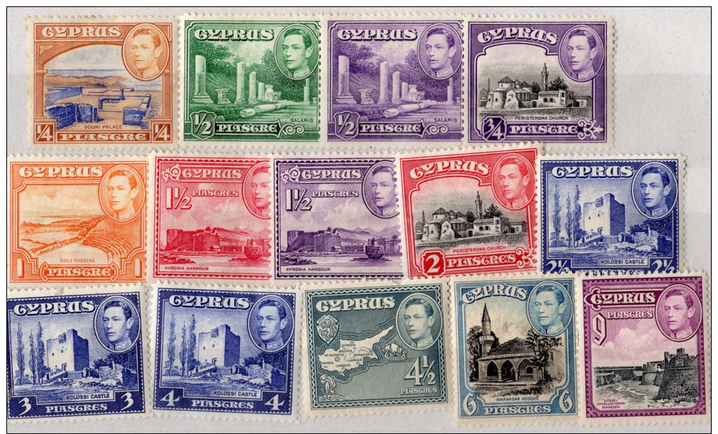 Cyprus KGVI  Set Of 14 Values To 9 Piastres MLH - Cyprus (...-1960)