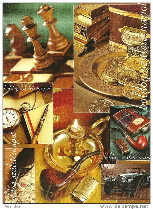 CHESS SPORT * GOLD BARS COIN MONEY POCKET WATCH PEN * STAMP PIPE TOBACCO SMOKING OLD TIMER CAR * Concard 1 003 * Hungary - Echecs