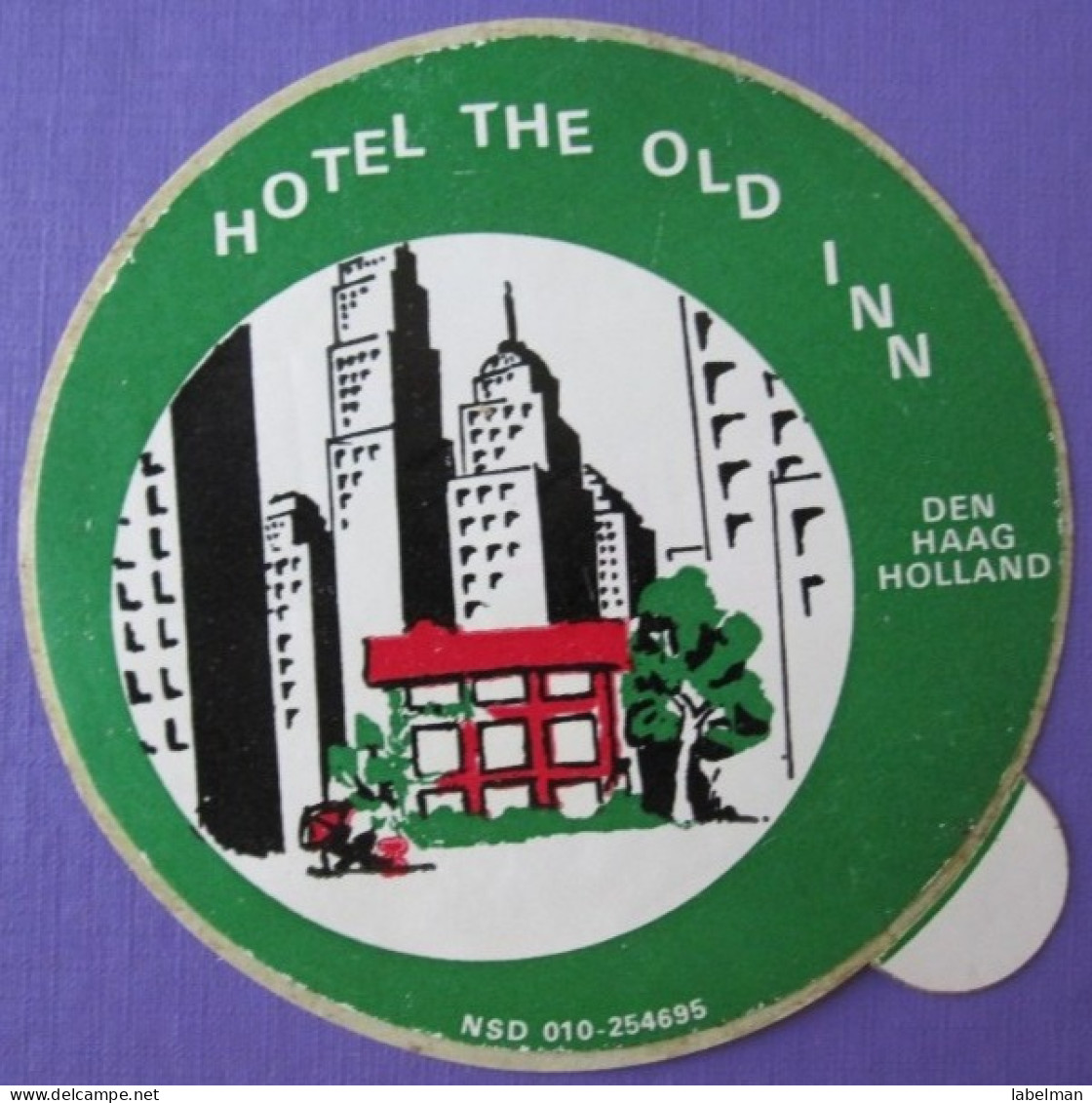 HOTEL MOTEL PENSION OLD INN HAGUE DEN HAAG HOLLAND NETHERLANDS TAG DECAL STICKER LUGGAGE LABEL ETIQUETTE AUFKLEBER - Hotel Labels