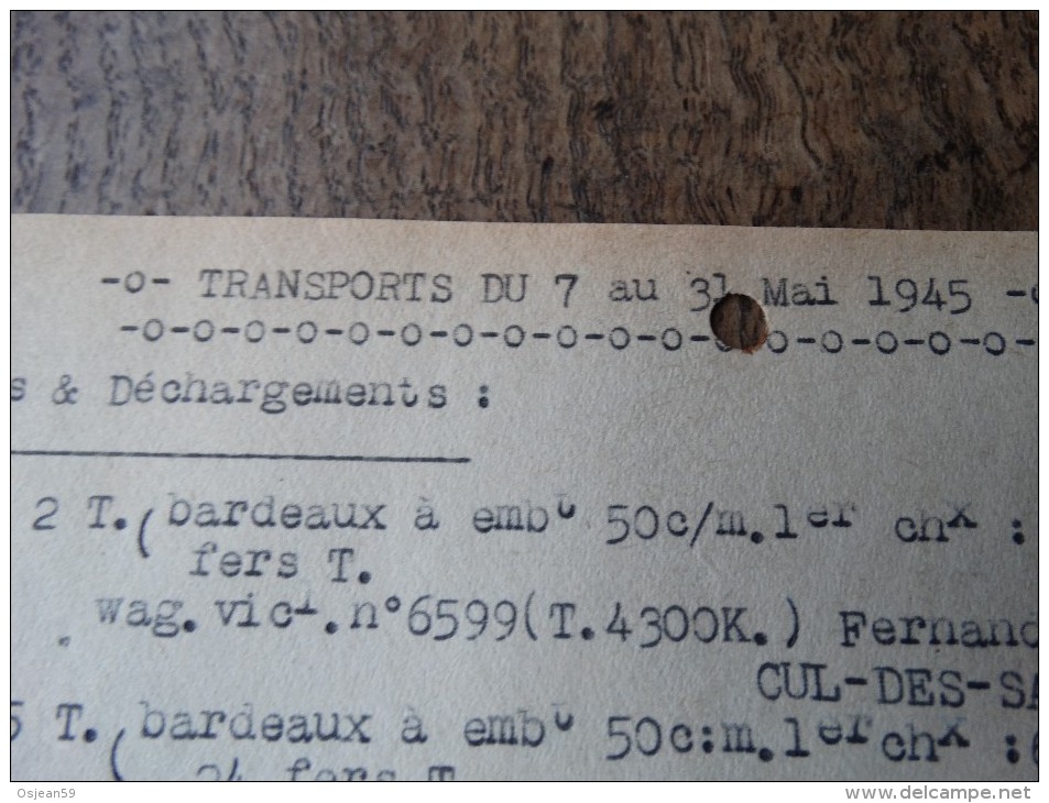 Transports Du 07 Au 31 Mai 1945 De La Firme Des Produits Réfractaires Par Chemin De Fer Avec N° Des Wagons Et Destinatio - Chemin De Fer