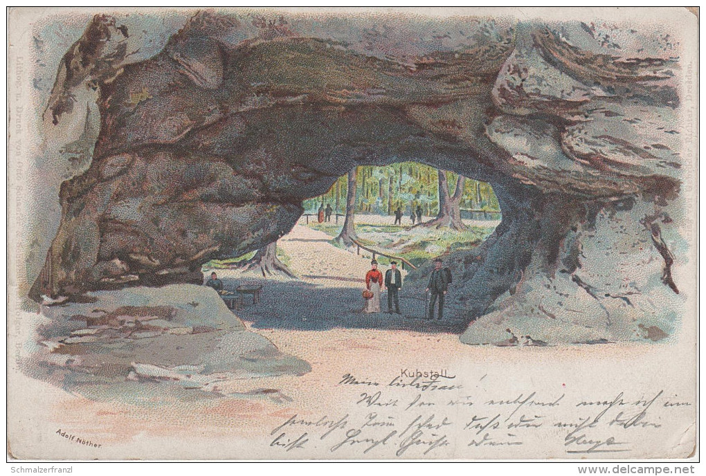 Litho AK Kuhstall Höhle Sächsische Schweiz Kirnitzschtal Bei Bad Schandau Lichtenhain Hinterhermsdorf Ostrau Schmilka - Kirnitzschtal