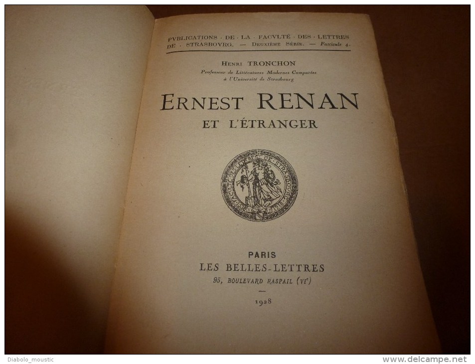 1928  Ernest RENAN Et L'Etranger Par Henri Tronchon - 1901-1940