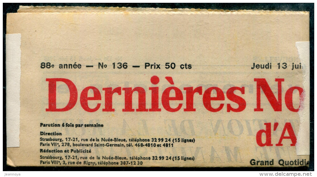 FRANCE - N°1354B /JOURNAL D.N.A. DE STRASBOURG LE 13/6/1968 POUR PARIS AVEC CACHET SPECIAL " SUSPENSION " - LUXE - Sonstige & Ohne Zuordnung