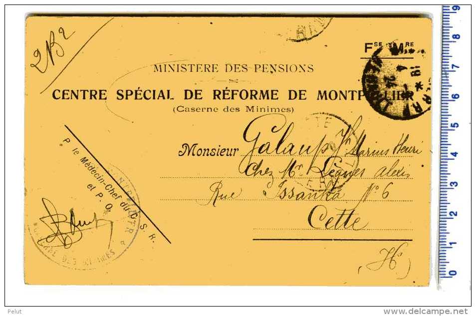 Carte En FM 1924 Centre Spécial De Réforme De Montpellier - Lettres & Documents