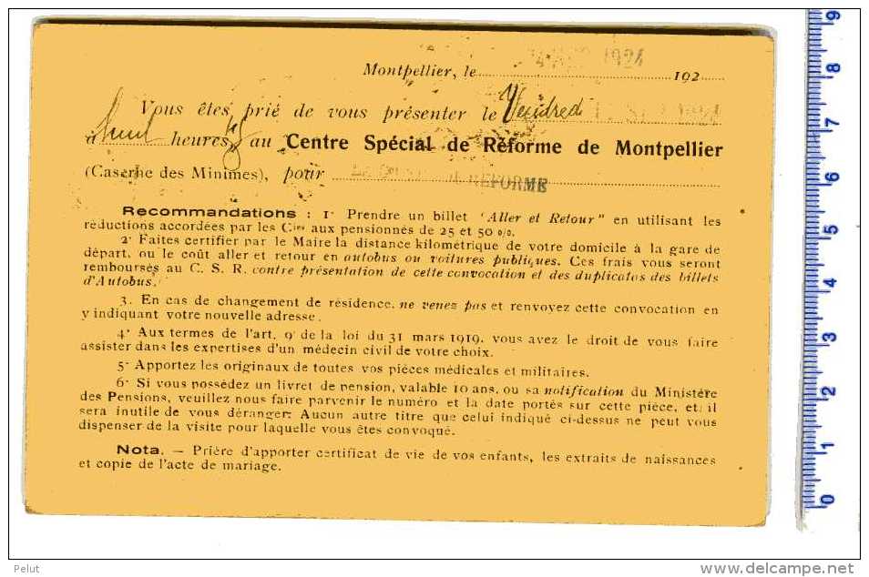 Carte En FM 1924 Centre Spécial De Réforme De Montpellier - Lettres & Documents