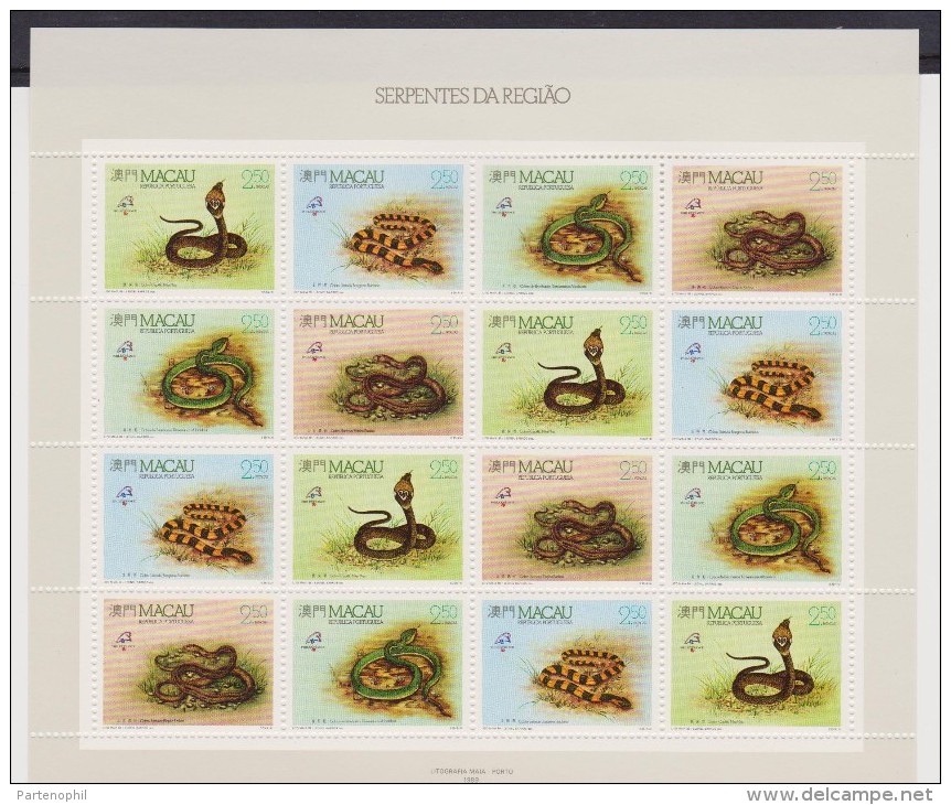MACAO SERPENTI REPTILES SERPENTS Philexfrance  SNAKES NAJA REPTILS MNH SHEET 1989 - Unused Stamps