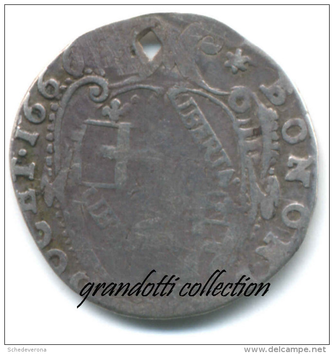 BOLOGNA ALESSANDRO VII RARO CARLINO 1666 MONETA ARGENTO - Feudal Coins