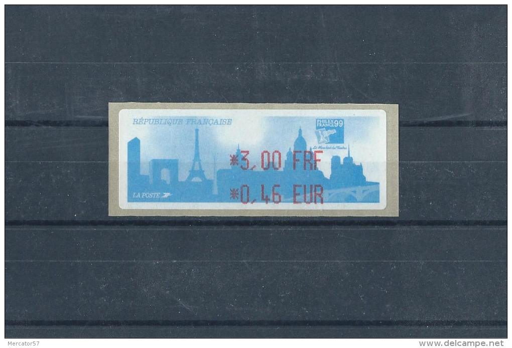 FRANCE Timbre De Distributeur Type  D LISA PHILEXFRANCE 99 Avec Parité FRANCS-EUROS Avec Monuments De PARIS - 1999-2009 Vignettes Illustrées