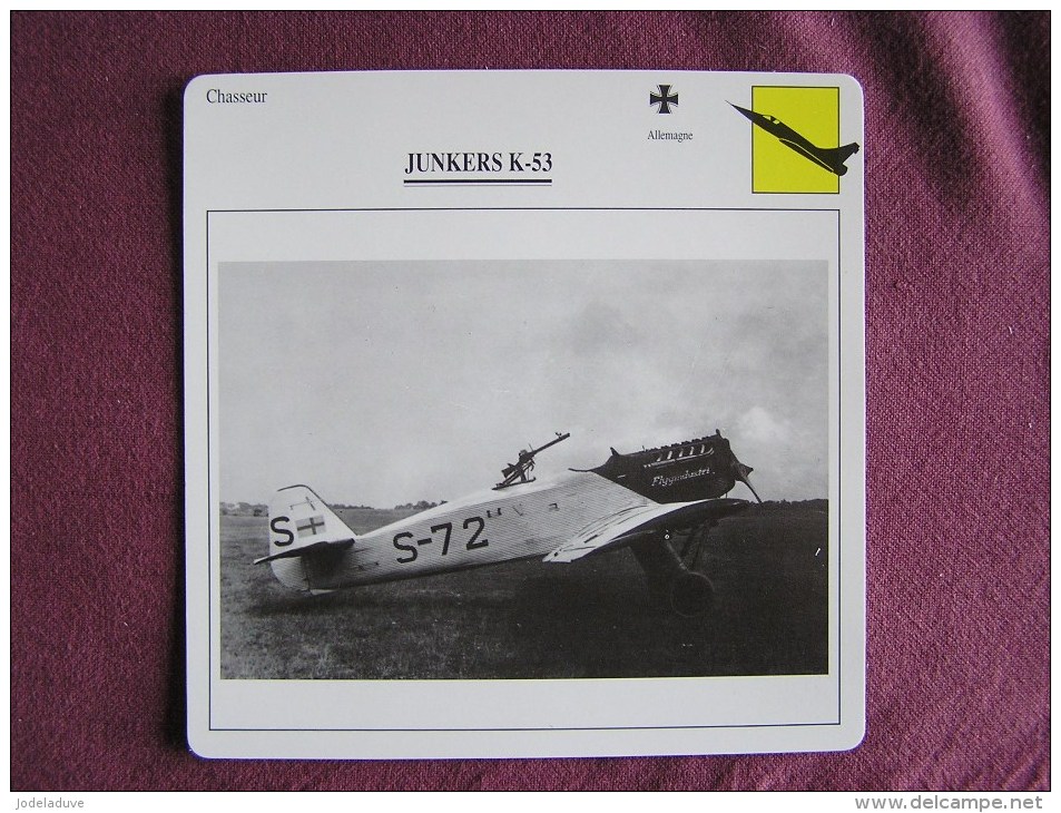 JUNKERS K-53    Chasseur  FICHE AVION Avec Description  Aircraft Aviation - Avions