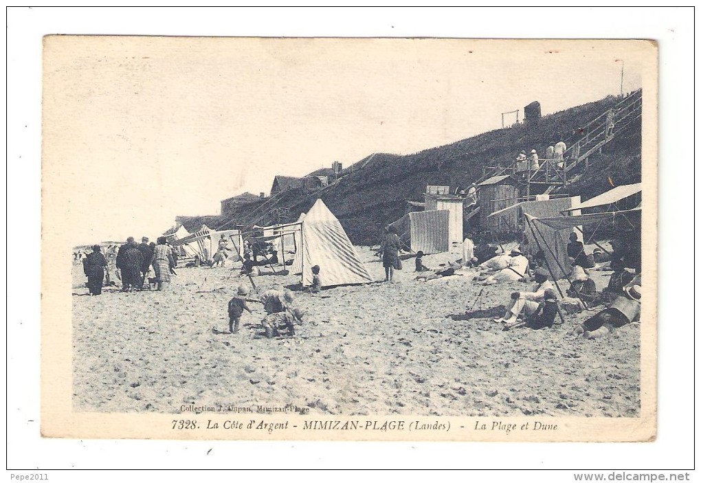 CPA : 40 -mimizan Plage : Plage & Dubne : Baigneurs Sur La Plage - Enfants - Tentes - Escaliers ... - Mimizan Plage