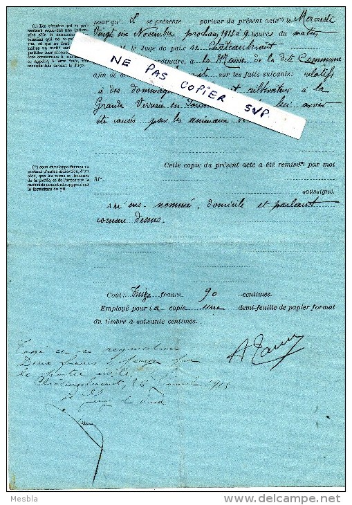 SOUDAN  (44)   La Grande Verrerie - La Binotère -  Citations à Témoins  Suite Plainte  De Mr Georget Cultivateur. - Sin Clasificación