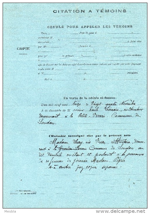 SOUDAN  (44)   La Grande Verrerie - La Binotère -  Citations à Témoins  Suite Plainte  De Mr Georget Cultivateur. - Sin Clasificación