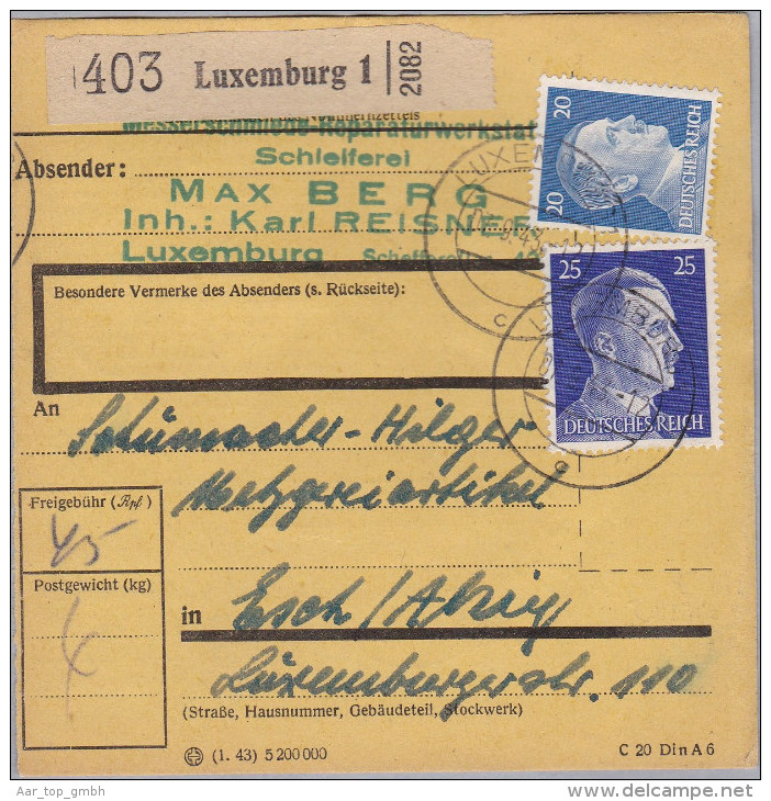 Luxemburg 1943-09-07 Luxemburg 1 Paketkarte Nach Esch - 1940-1944 Duitse Bezetting