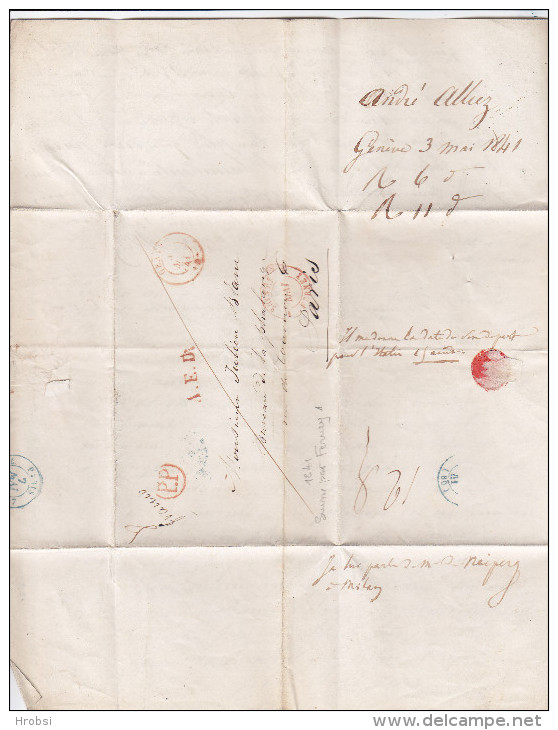 Suisse  Préphilatélie Geneve 1841, A E D, Cachet PP, Suisse Par Ferney (Noel 1147) - ...-1845 Precursores