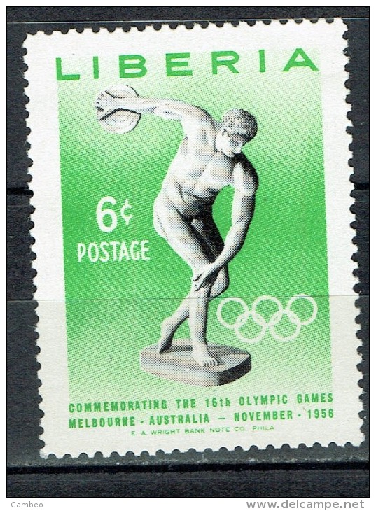 LIBERIA 1956  OLYMPIC GAMES MELBOURNE 1956  DISCOBOLUS DISCOBOLE DISCUS DISQUE SCUPLTURE - Sommer 1956: Melbourne