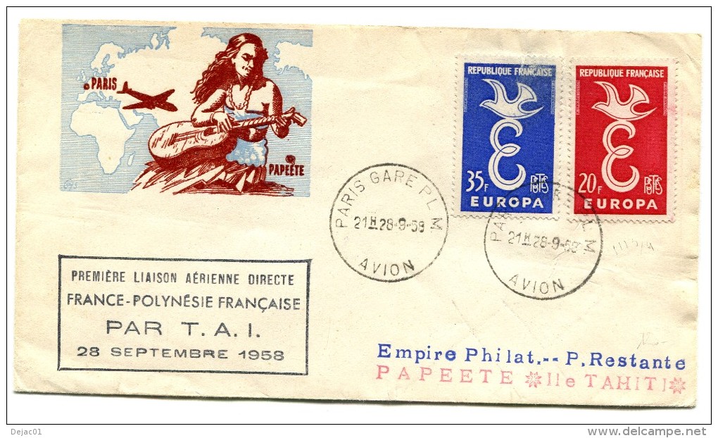 Polynésie - Première Liaison TAI - FRANCE POLYNESIE - 28 Septembre 1958 - R 1553 - Lettres & Documents