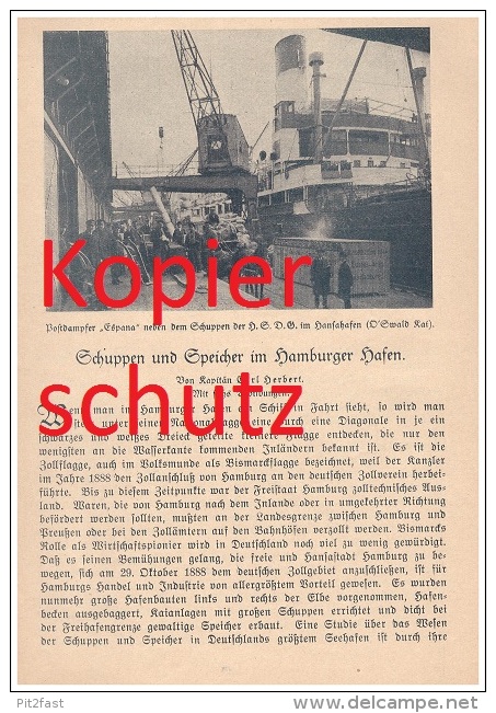 Original Zeitungsbericht- 1926 - Hamburger Hafen , Hansahafen , Speicher , Überseehafen , Felle , Papier , Reis , Kaffee - Altona