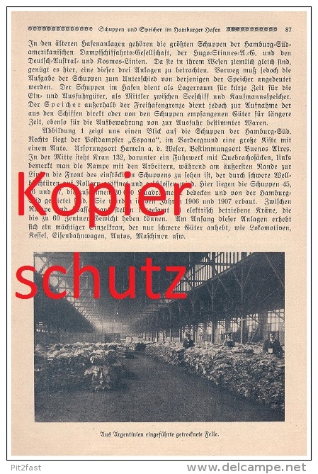 Original Zeitungsbericht- 1926 - Hamburger Hafen , Hansahafen , Speicher , Überseehafen , Felle , Papier , Reis , Kaffee - Altona