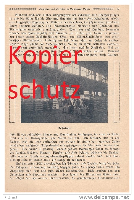 Original Zeitungsbericht- 1926 - Hamburger Hafen , Hansahafen , Speicher , Überseehafen , Felle , Papier , Reis , Kaffee - Altona