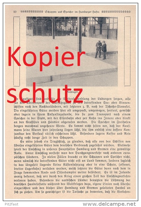 Original Zeitungsbericht- 1926 - Hamburger Hafen , Hansahafen , Speicher , Überseehafen , Felle , Papier , Reis , Kaffee - Altona